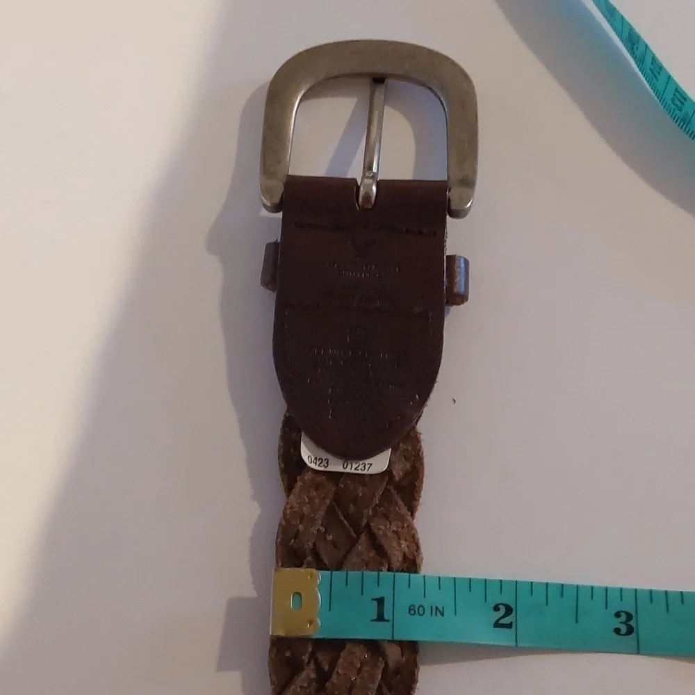 American Eagle Brown leather WOVEN braided Belt Silver Buckle Soft Sz.M/L